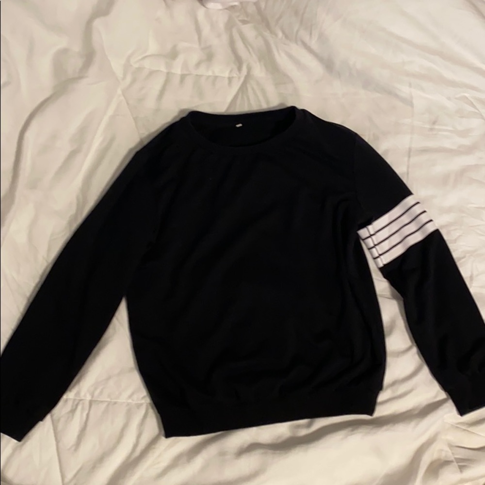 Black Sweatshirt W/ White-Striped Sleeve